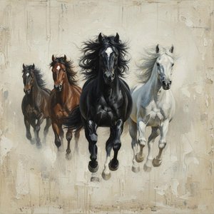 Ephemeral Momentum: A Monochromatic Study Of Charging Equine Shadows And Distressed Earth — Christian Noiret, Contemporary Abstract Painting