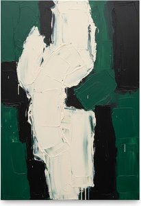 Monolith Of Obsidian And Forest: A Monumental Study In Sculptural White Impasto — Laurent Fabre, Neo-abstract