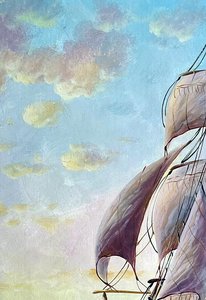 Romantic Sailing Ship At Sunset