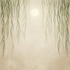Ethereal Descent Of Sage Tendrils Under A Pale And Luminous Celestial Orb — Laurent Roche