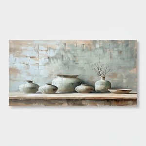 Weathered Vessels Resting Upon A Pale Sage Ledge — Laurent Roche