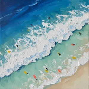 Cerulean Surge: An Impasto Study Of Rhythmic Tides And Sunlit Shorelines — David Moreau