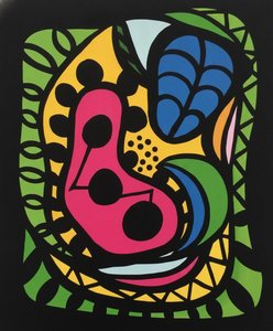 Vibrant Pink Amoebas And Cobalt Blue Foliage In Bold Outlines — Étienne Schmitt, Pop Art
