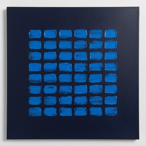 Monolithic Cobalt Grid: A Meditative Study In Deep Navy Impasto Texture — Laurent Vionnet, Minimalist Art