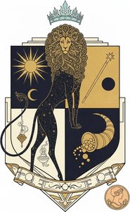 Heraldic Lion Amidst Navy And Gold Celestial Quadrants — Valentin Laurent De Courcey