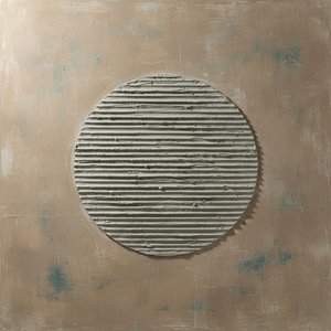 Monolithic Disc In Sand And Oxidized Teal: A Meditative Relic Of Time — David Moreau, Plaster & Texture Art