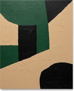 Monumental Shadows In Forest Green And Sand: A Singular Abstract Masterpiece — Laurent Fabre, Neo-abstract Art
