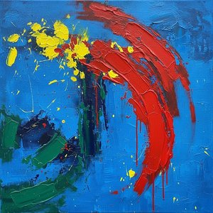 Crimson Arc Over Azure Depths: A Spontaneous Study In Kinetic Energy And Texture — Christian Noiret