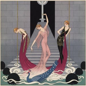 Figures In Gold Chains Amidst Slate Stone And Midnight Blue Peacock — Valentin Laurent De Courcey