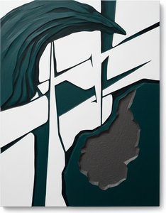 Sinuous Geometry: A Dialogue Between Teal Flow And Charcoal Structure — Laurent Fabre, Neo-abstract Art (modern Abstract Compositions)