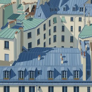 Geometric Serenity: A Monumental Study of Blue Urban Planes and Silent Shadows