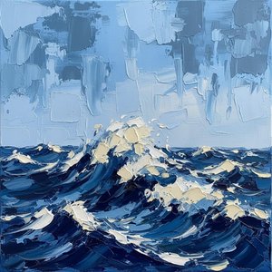 Monolithic Azure Surge: A Monumental Study Of Turbulent Oceanic Motion And Impasto Light — Christian Noiret, Contemporary Abstract