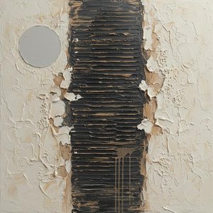 Monolithic Echoes Of Eroding Time In Textured Charcoal And Cream Impasto — David Moreau, Plaster & Texture Art