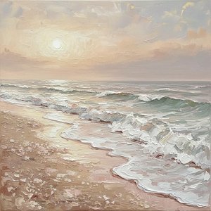 Ethereal Shoreline In Muted Cream: A Meditative Study Of Timeless Coastal Serenity — David Moreau, Plaster & Texture Art