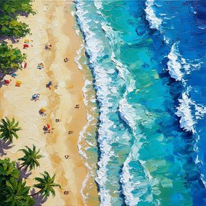 Azure Rhythms: A Singular Impression Of Sunlit Shores And Cresting Tides — Christian Noiret