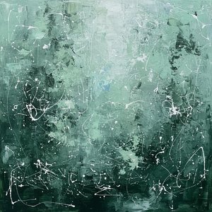 Ethereal Shadows In Deep Forest Green With Fragmented White Light Splatters — David Moreau, Plaster & Texture Art