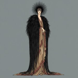 Radial Crowned Figure In Crimson Trimmed Drapery — Valentin Laurent De Courcey