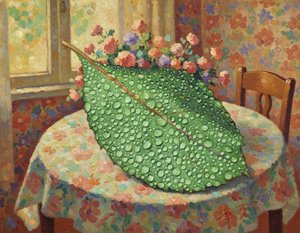 Luminous Dew upon the Verdant Table: A Morning Still Life