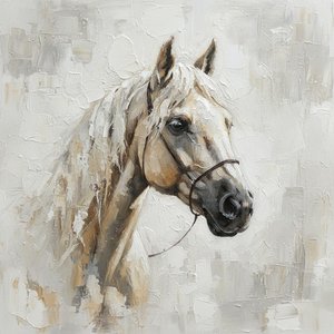 Ethereal Equine Silhouette In Textured Monochromatic Layers Of Timeless Serenity — David Moreau, Contemporary Abstract