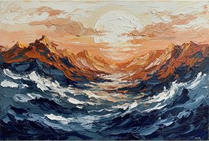 Ethereal Solstice Over Turbulent Tides In Sculptural Impasto Gold And Navy — David Moreau