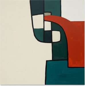 Symphony Of Interlocking Planes: A Contemplative Dialogue In Teal And Ochre — Christian Noiret, Contemporary Abstract Painting
