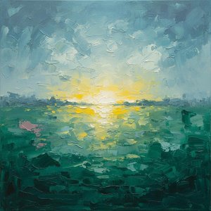 Ethereal Radiance Over Emerald Depths: A Monumental Impasto Study In Light And Motion — Christian Noiret