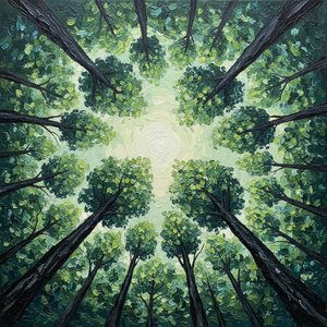 Celestial Canopy Convergence: A Meditative Radial Study In Emerald And Light — Laurent Fontaine, Organic Modernism