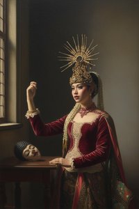 The Gilded Threshold: Reflection In Crimson And Gold — Julie Blanc