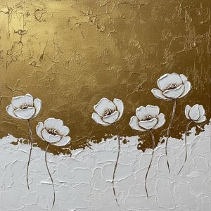 Gilded Serenity: A Monumental Study Of Ethereal Florals In Sculptural Gold And White — David Moreau, Contemporary Abstract