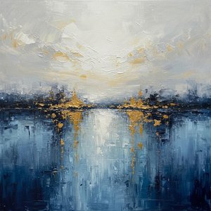 Gilded Reflections Piercing Through The Midnight Depths Of A Fragmented Sea — Christian Noiret, Contemporary Abstract Painting