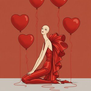 Crimson Hearts Drifting Near A Sculpted Figure — Valentin Laurent De Courcey