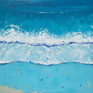 Ephemeral Tides Of Cerulean Motion With Fragmented Souls In Impasto Relief — David Moreau, Contemporary Abstract