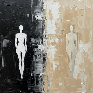 Dualities Of Silence: A Monolithic Study In Obsidian, Ochre, And Impasto Light — Laurent Fabre