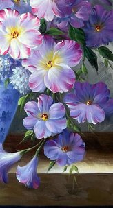 Lavender Blossoms In Blue Porcelain Vase