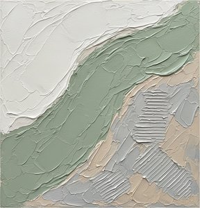 Ethereal Strata Of Sage And Sand In A Sculptural Monolithic Study — David Moreau, Plaster & Texture Art