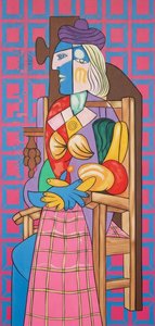 Fragmented Figure in Magenta and Cerulean Blue