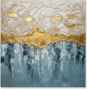 Gilded Horizon: A Monumental Study Of Ethereal Cream And Cascading Slate Blue — David Moreau