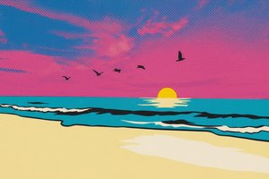 Cyan Horizon: The Halftone Solstice — Thibault Lemoine, Pop Art