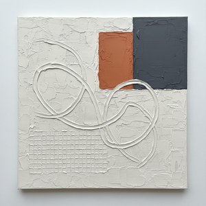 Monolithic Echoes In Terracotta And Charcoal With Sculptural White Relief Strokes — David Moreau