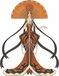 Gilded Orange Fan And Cascading Pearl Strands — Valentin Laurent De Courcey