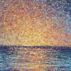 Ephemeral Radiance: A Spontaneous Symphony Of Golden Light And Indigo Chaos — Isabelle Dupuis