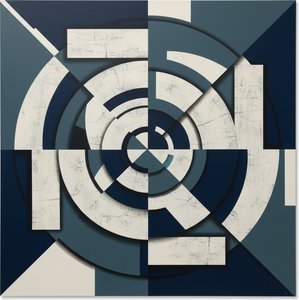Concentric Architectonics Of Deep Teal And Pale Geometry: A Singular Study In Measured Resonance — Laurent Fabre, Neo-abstract Art (modern Abstract Compositions)