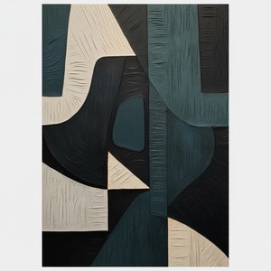 Monolithic Interlocking Shadows In Charcoal And Slate With Sculpted Cream Relief — Laurent Fabre, Neo-abstract Art (modern Abstract Compositions)