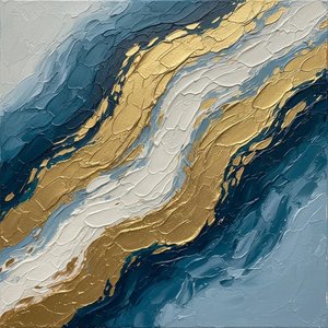 Sculptural Convergence Of Gilded And White Strata Within Deep Azure Tides — David Moreau, Plaster & Texture Art
