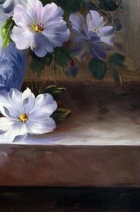Impressionist White Blossoms In Blue Porcelain Vase