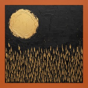 Celestial Radiance Over Golden Rhythms In A Singular Monumental Black Void — Laurent Fabre, Neo-abstract Art (modern Abstract Compositions)