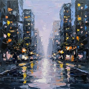 Monolithic Echoes Of Midnight Amber Within A Silent Urban Canyon Perspective — Christian Noiret, Contemporary Abstract