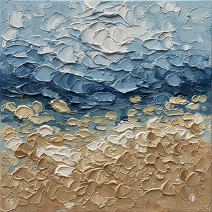 Ethereal Tides Of Ochre And Indigo: A Sculptural Study In Coastal Serenity — David Moreau