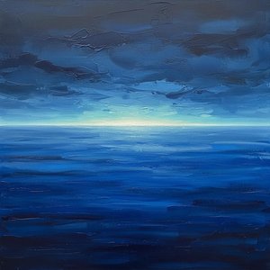 Where Indigo Heavens Meet Cerulean Depths At The Edge Of Light — Christian Noiret, Contemporary Abstract Painting