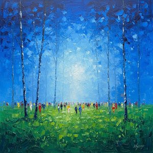 Eternal Radiance Amidst The Silent Sentinels Of A Luminous Azure Grove — Christian Noiret